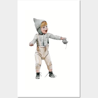 Baby with mouse in hand Posters and Art